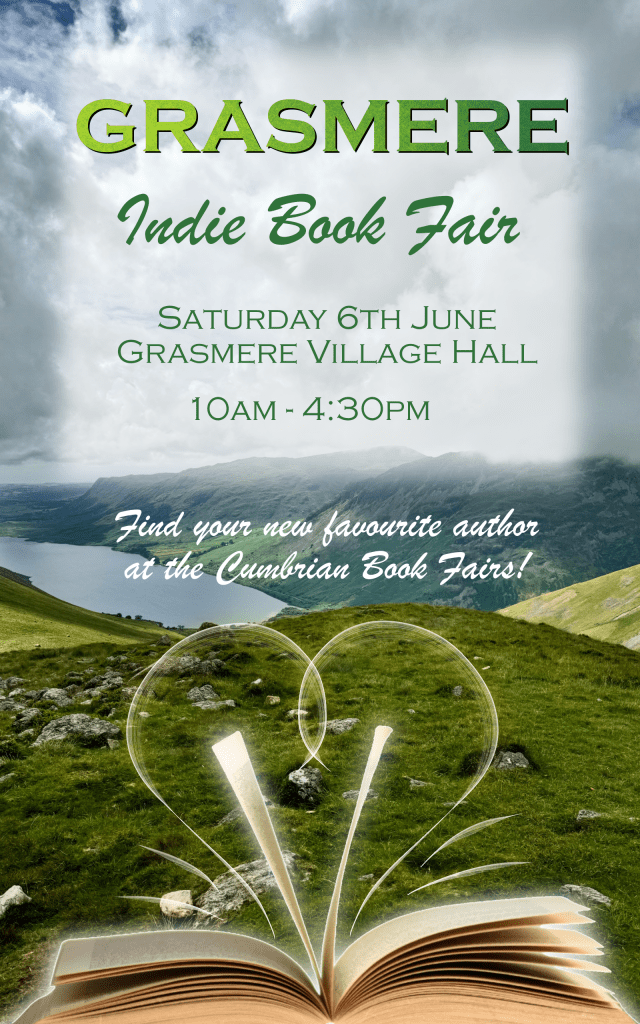 Promotional poster for the Grasmere Indie Book Fair at Grasmere Village Hall in the Lake District on Saturday 6th June.