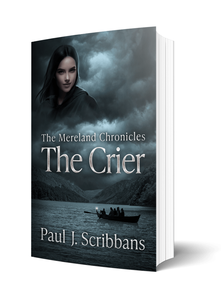 3D paperback mockup of The Mereland Chronicles: The Crier showing the printed book edition.