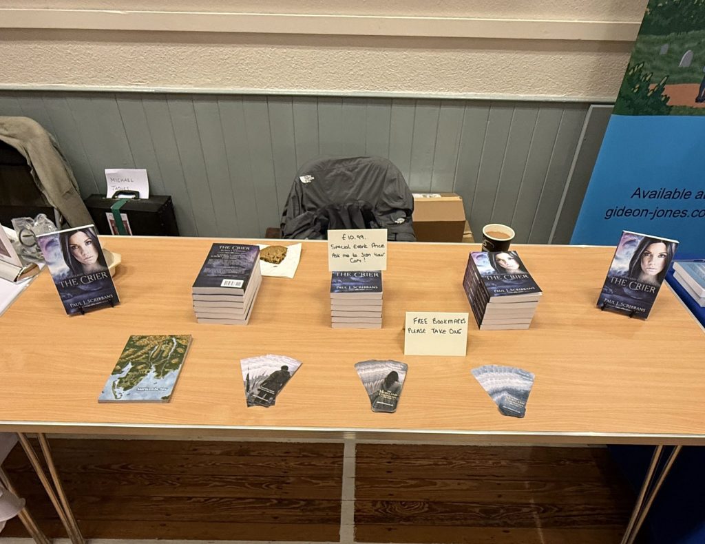 Author table for The Mereland Chronicles: The Crier at the Grasmere Indie Book Fair.