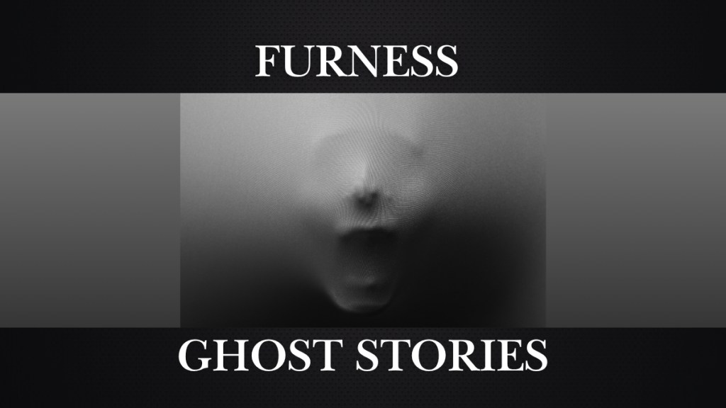 Blurred ghostly face emerging through mist beneath the word Furness - indication Furness in Cumbria, UK